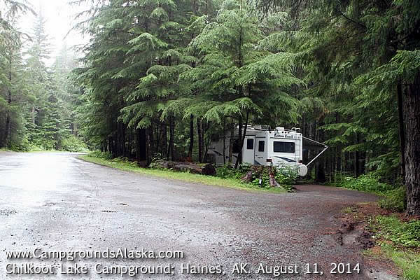 Chilkoot Campground offers large lakeside pull through campsites.