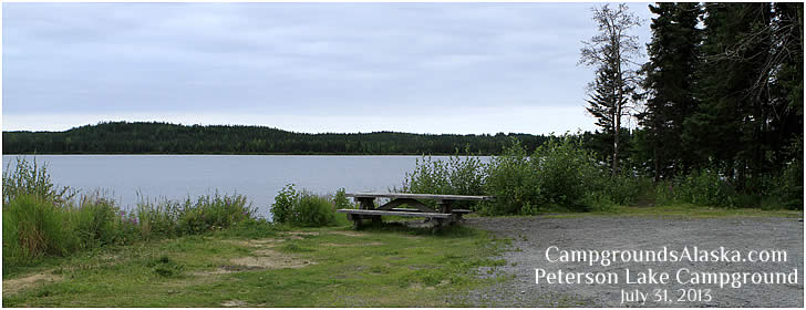 Peterson Lake Campground offers 4 small campsites on the perimeter of the parking lot.